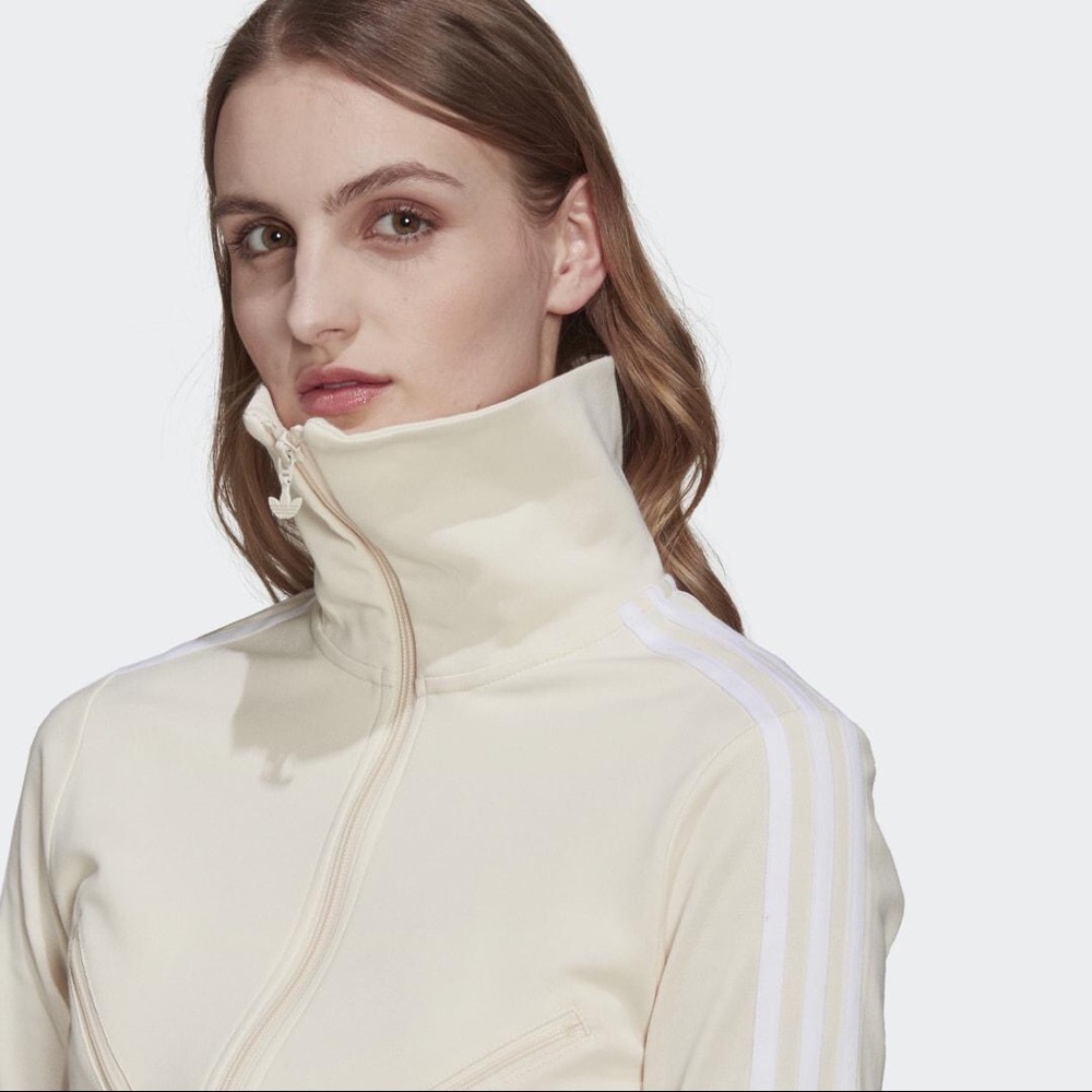 adidas Cream Zip-Front Track Jacket with White Stripes - Picture 3 of 8